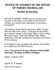 Notice of Vacancy in the Office of Parish Councillor